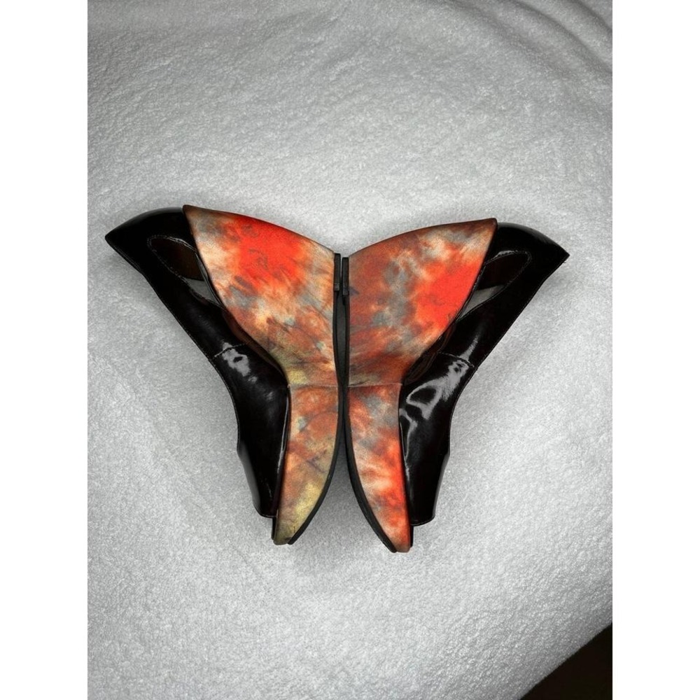 CARLOS 10 Peep Toe Wedge Heels Black Patent Marble Platform - Picture 5 of 6